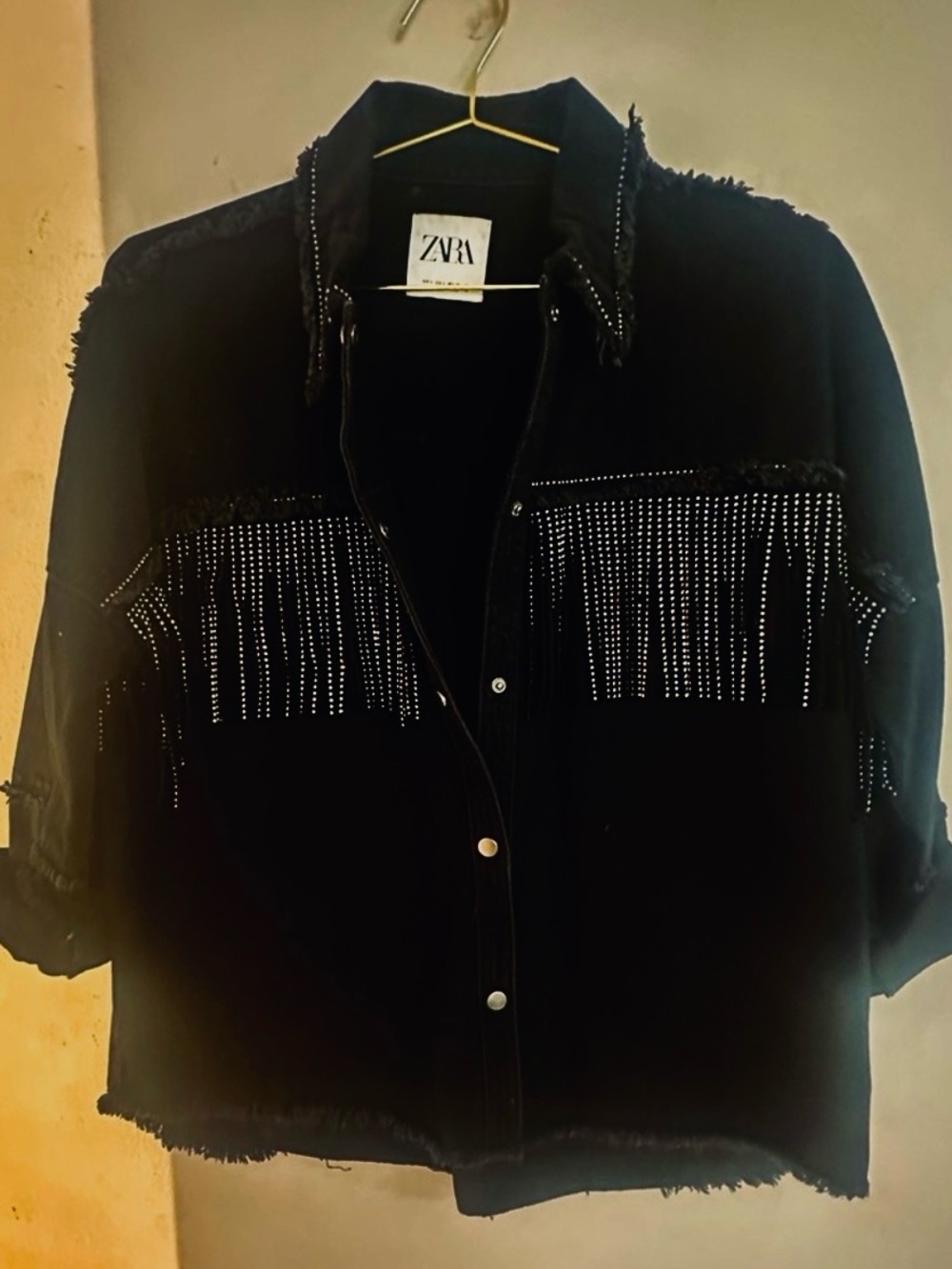 Zara Black Stud-Trim Denim Jacket